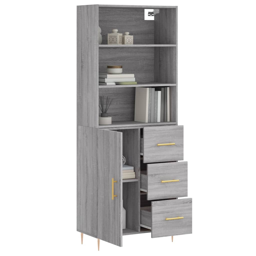 Highboard Hochglanz-Weiß 69,5x34x180 cm Holzwerkstoff