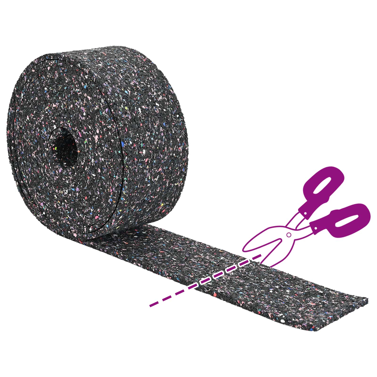 Gummi-Granulat-Rolle Schwarz 200 x 5 x 0,3 cm Gummi