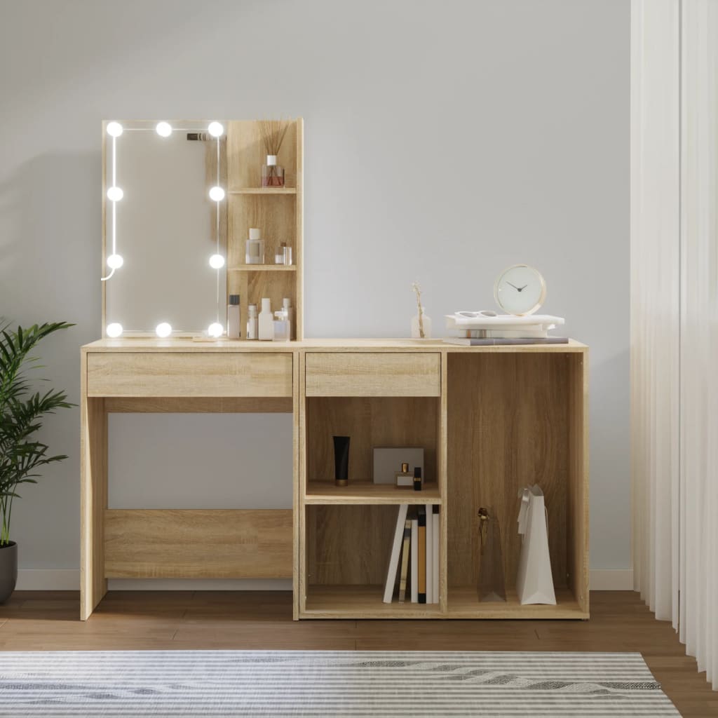 LED-Schminktisch mit Schrank Weiß Holzwerkstoff