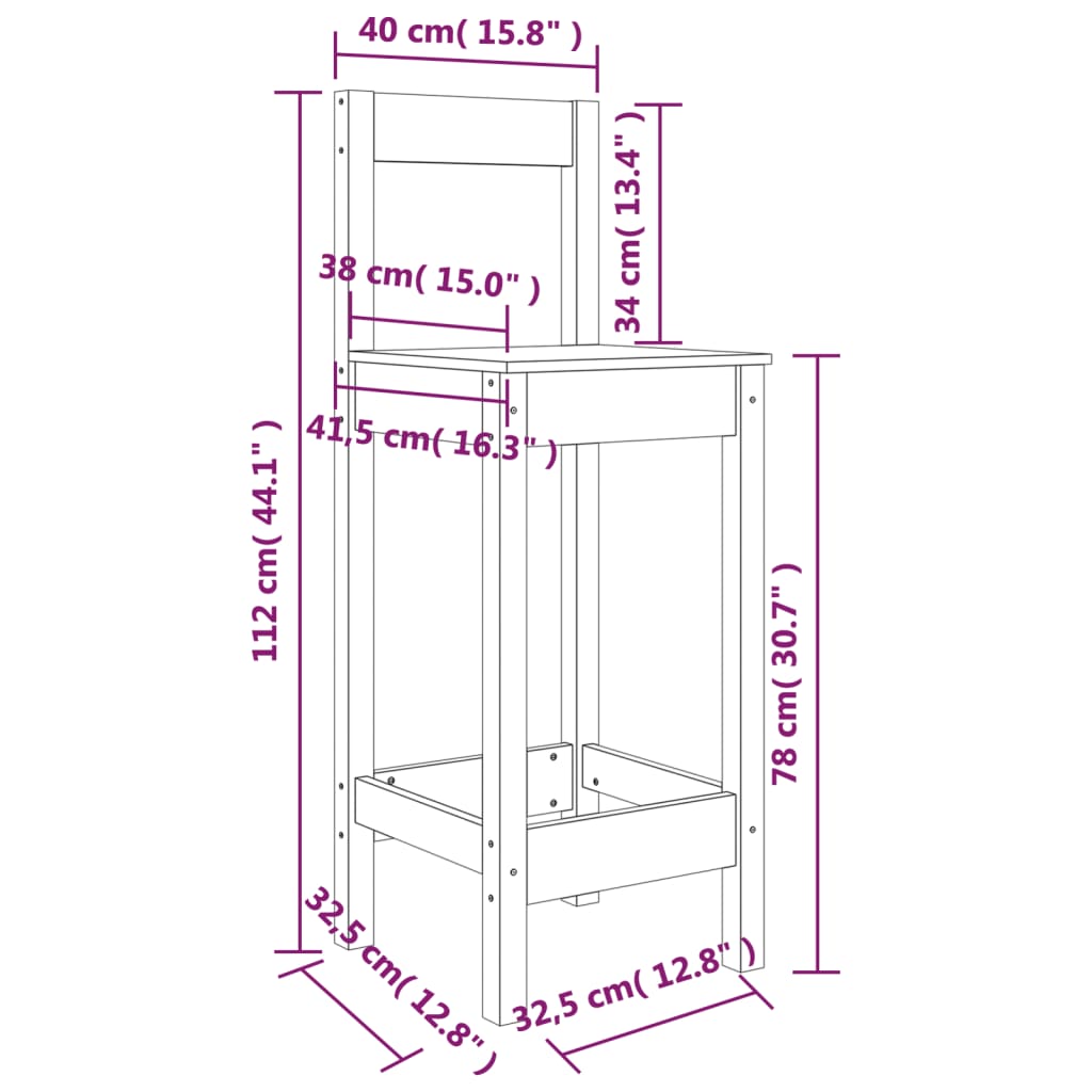 Barstühle 2 Stk. Schwarz 40x40x78 cm Massivholz Kiefer