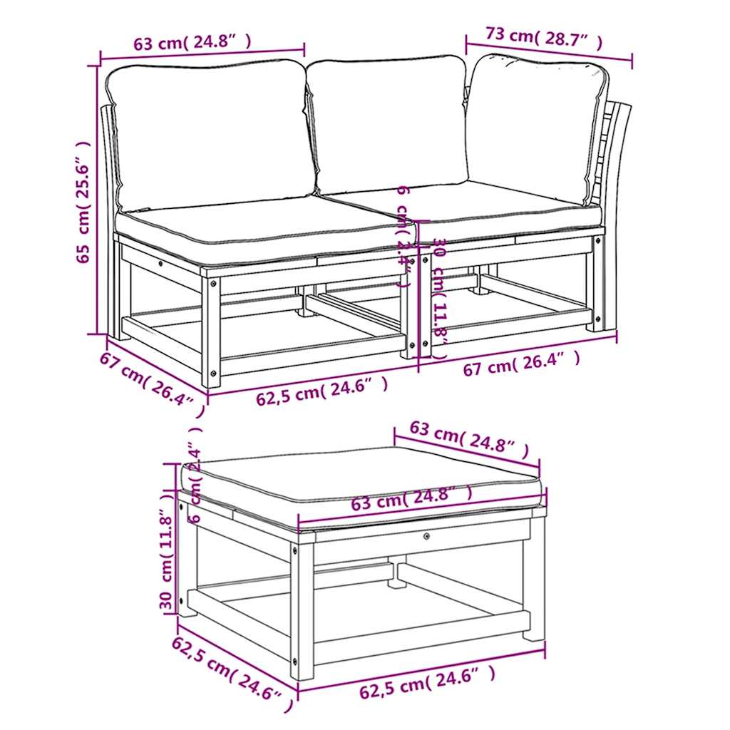 4-tlg. Garten-Lounge-Set mit Kissen Massivholz Akazie