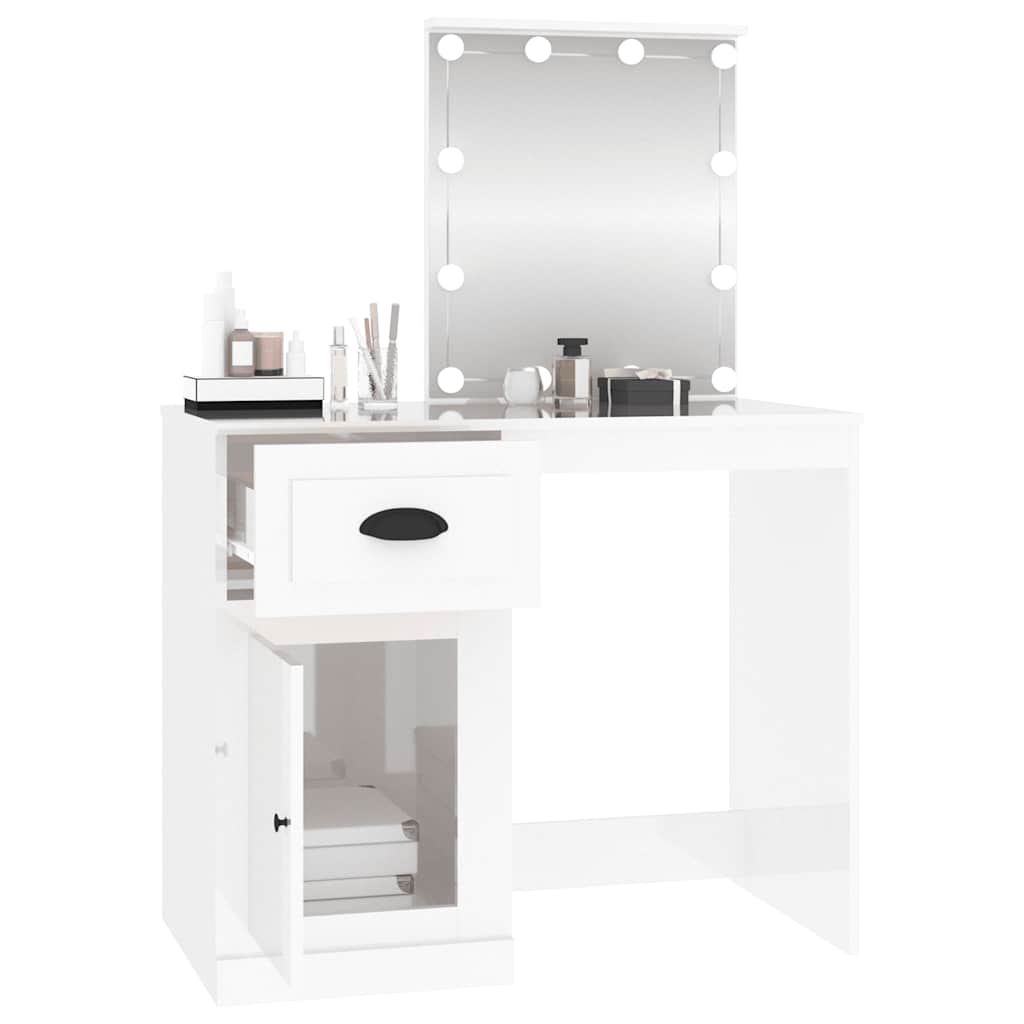 Schminktisch mit Spiegel Weiß 90x50x132,5 cm Holzwerkstoff