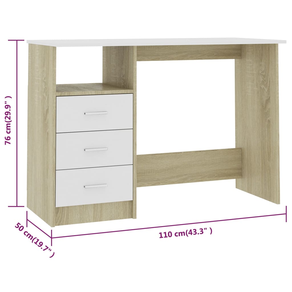 Schreibtisch mit Schubladen Weiß 110x50x76 cm Holzwerkstoff