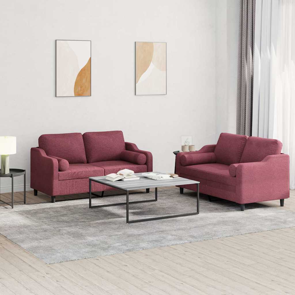 3-tlg. Sofagarnitur mit Kissen Creme Stoff
