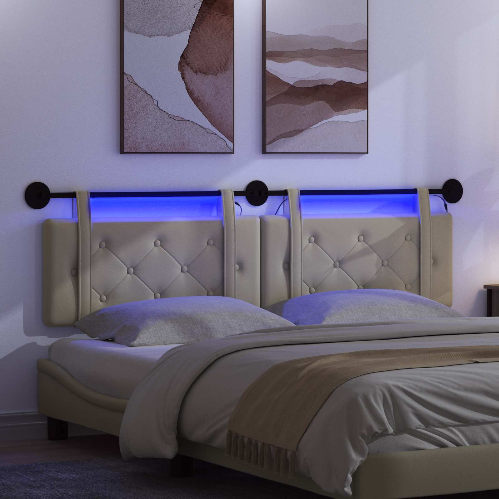 Hängendes Kopfteil Mit LED Licht Creme Kunstleder