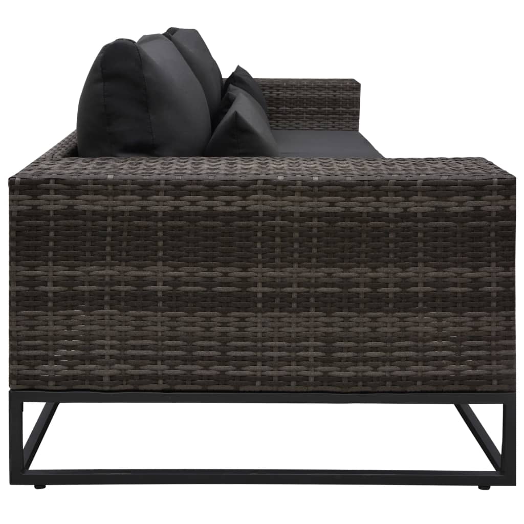 5-tlg. Garten-Sofagarnitur mit Auflagen Poly Rattan Grau