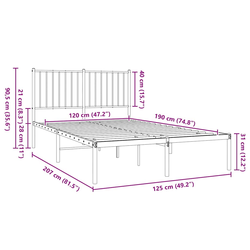 Bettgestell Metall Schwarz 75x190 cm