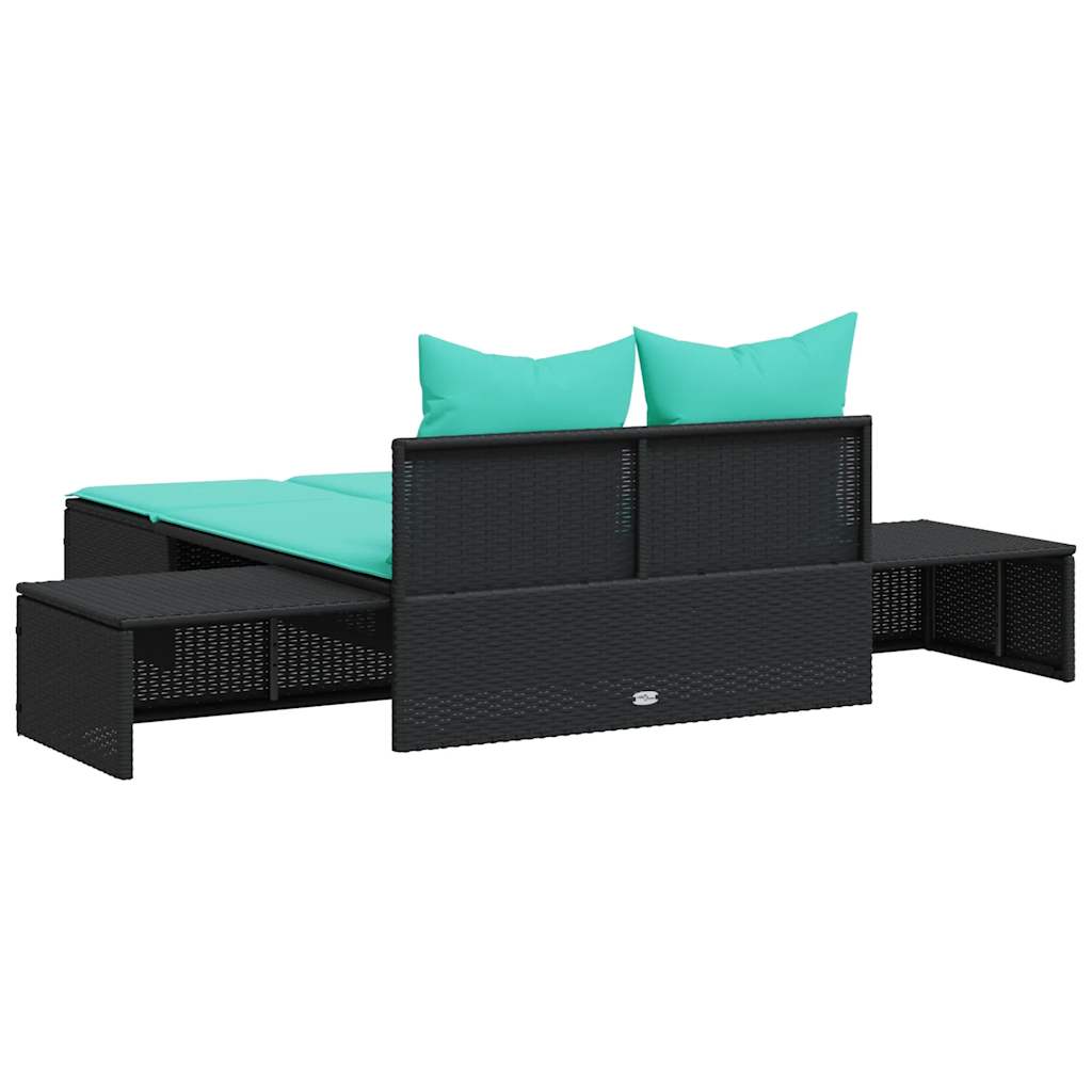 Doppelte Sonnenliege mit Kissen Braun Poly Rattan