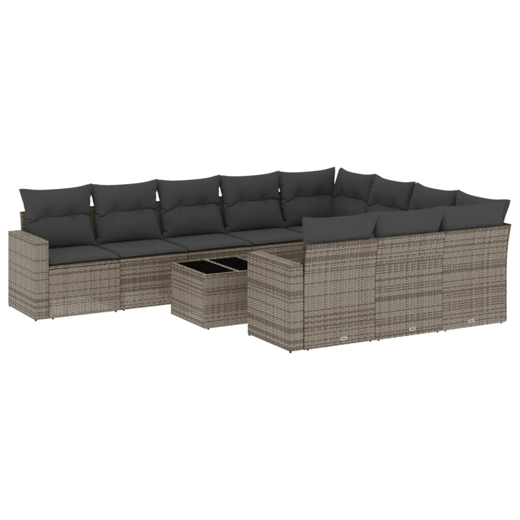 10-tlg. Garten-Sofagarnitur mit Kissen Schwarz Poly Rattan