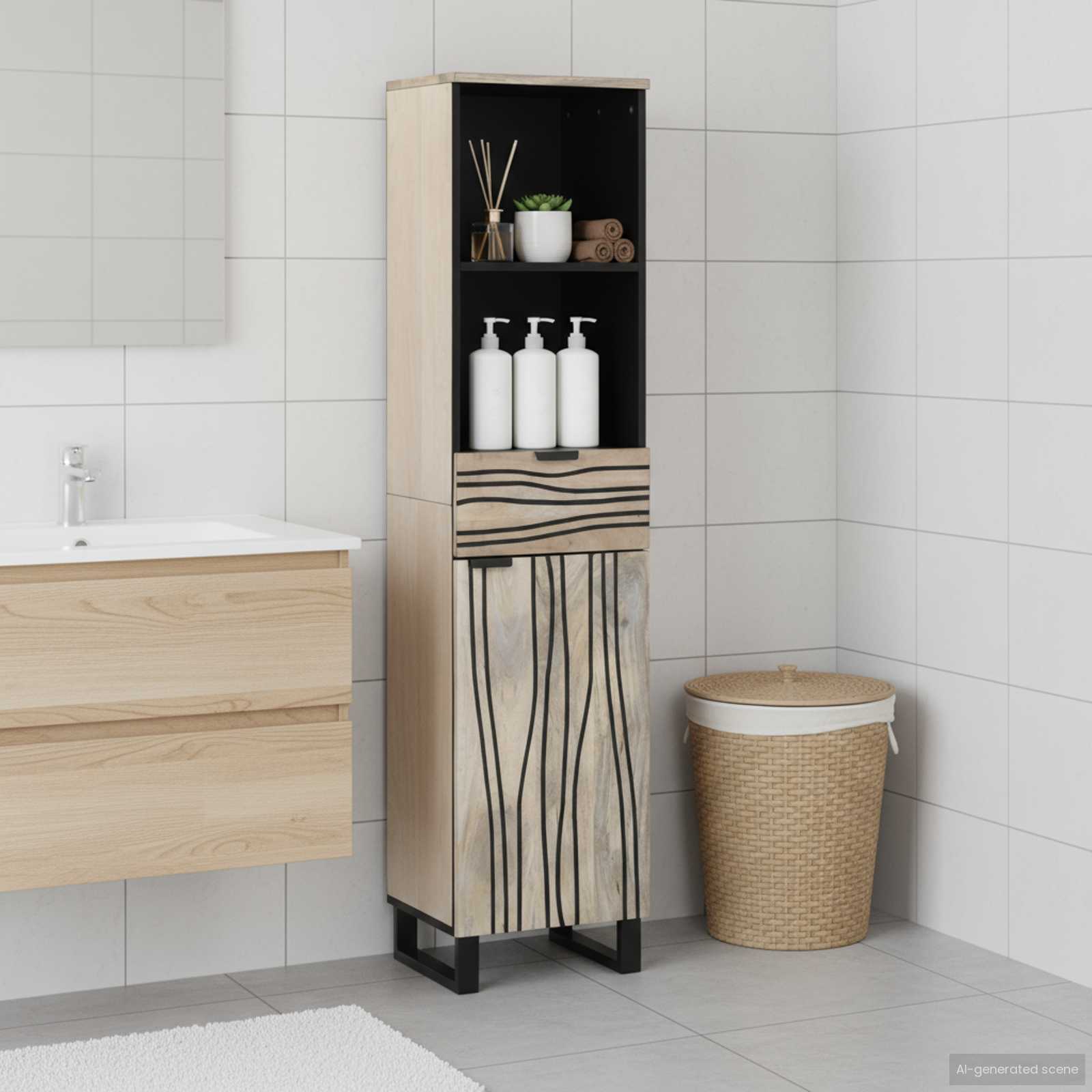 Badezimmerschrank Natur 38 x 33 x 160 cm Holzwerkstoff