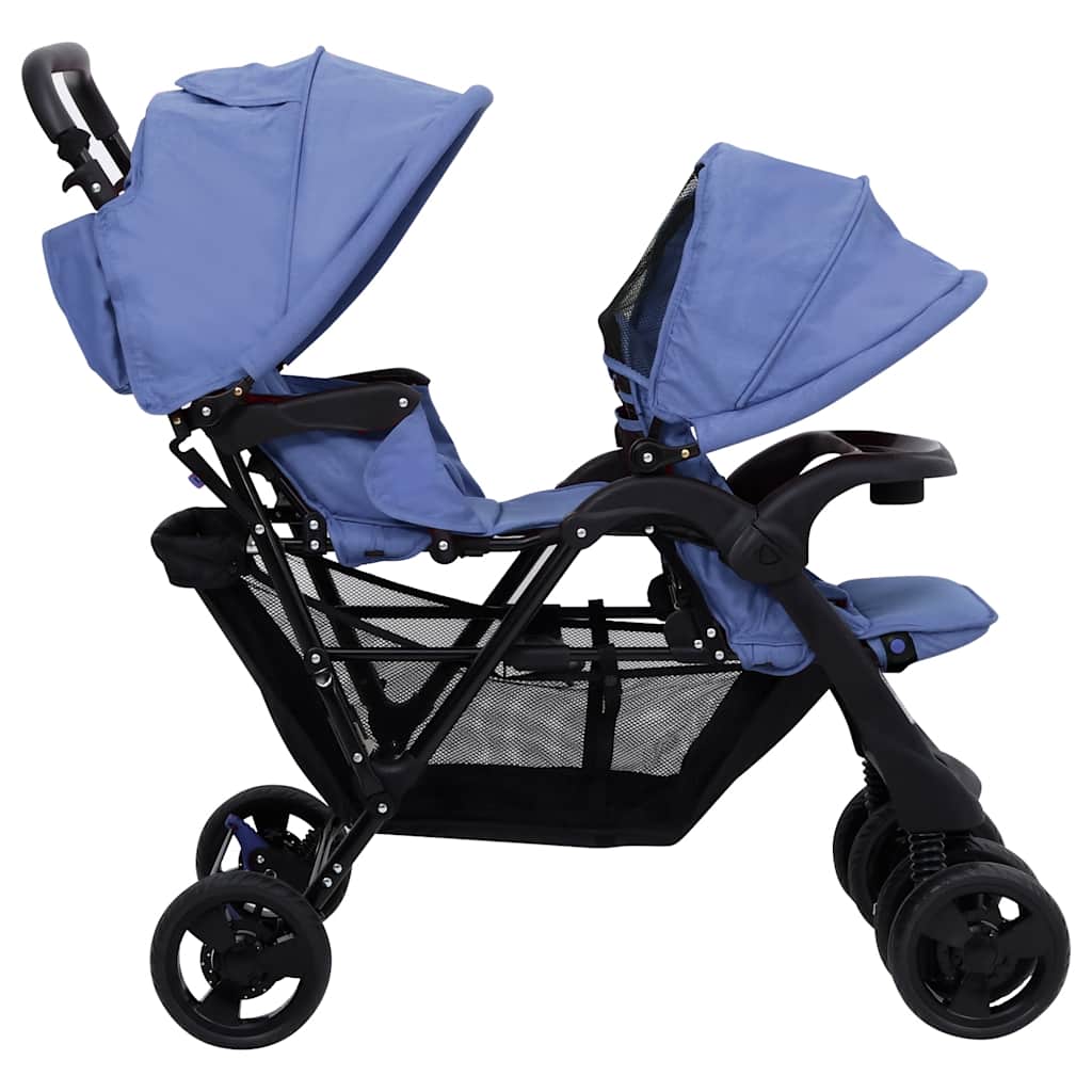 Tandem-Zwillingskinderwagen Dunkelgrau Stahl