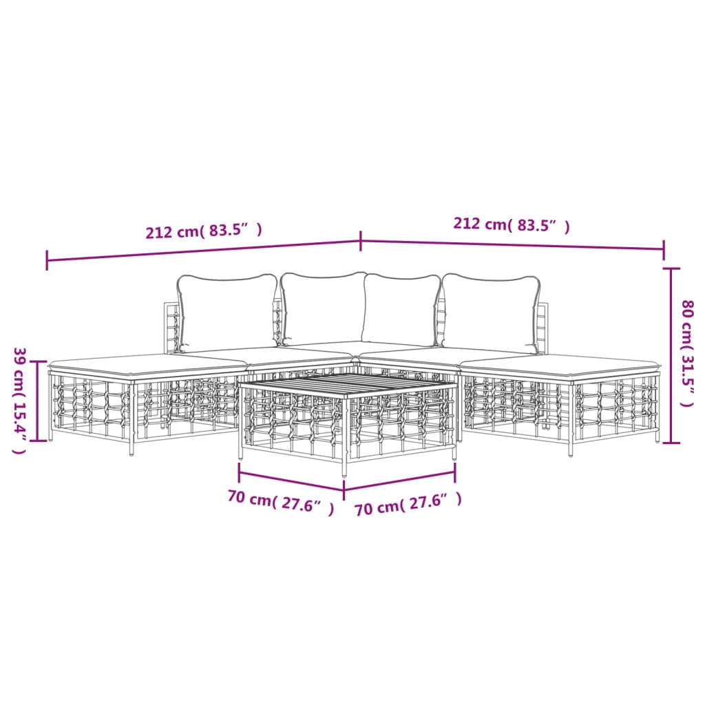 5-tlg. Garten-Lounge-Set mit Kissen Anthrazit Poly Rattan