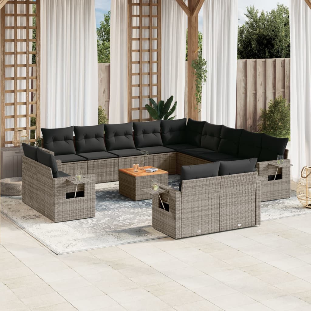 14-tlg. Garten-Sofagarnitur mit Kissen Schwarz Poly Rattan
