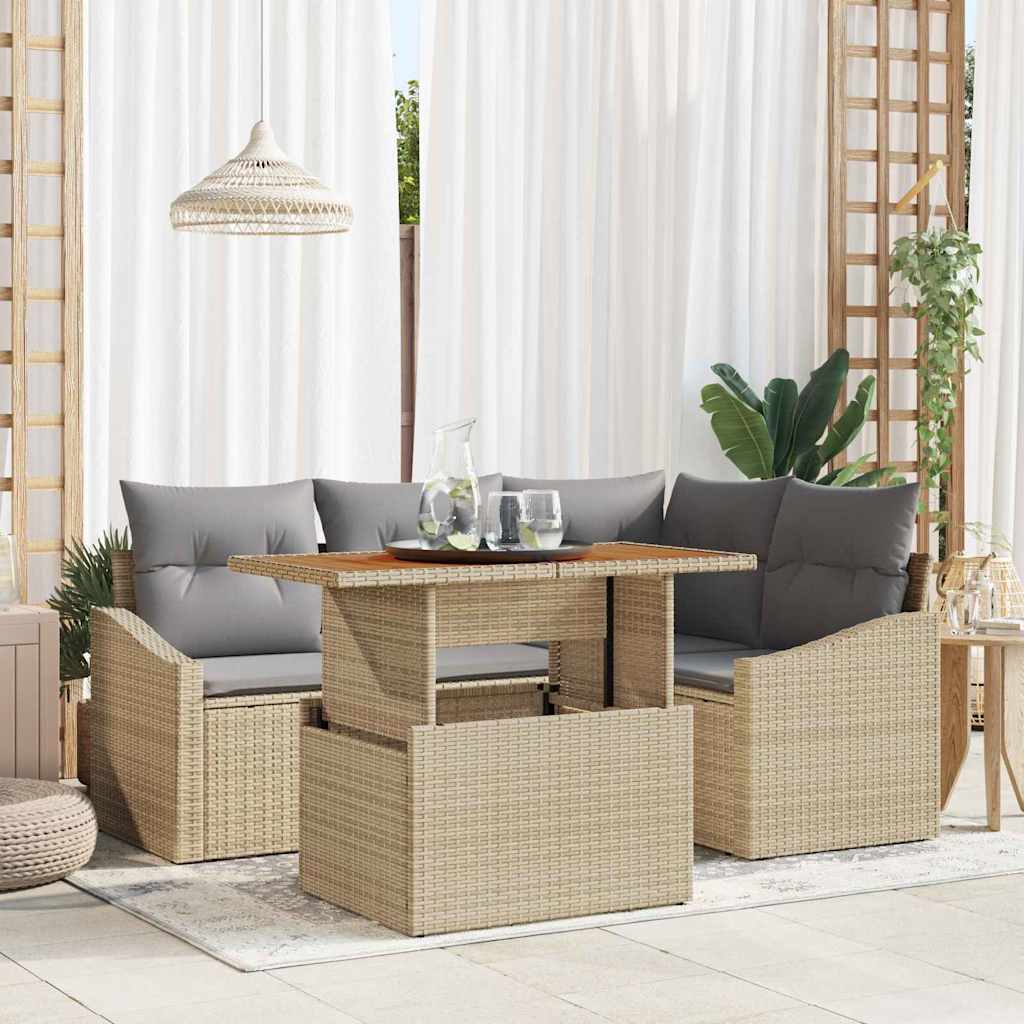Garten Essgruppe mit Kissen 5 pcs Schwarz und Creme