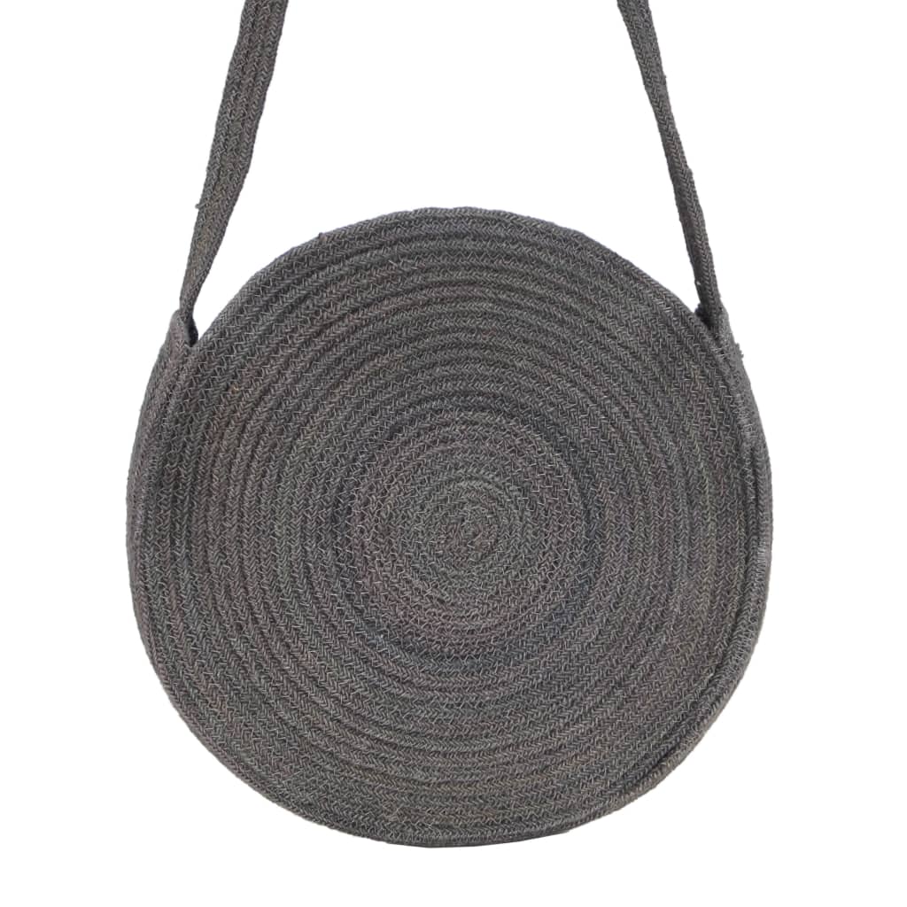 Runde Schultertasche Dunkelgrau Handgefertigt Jute