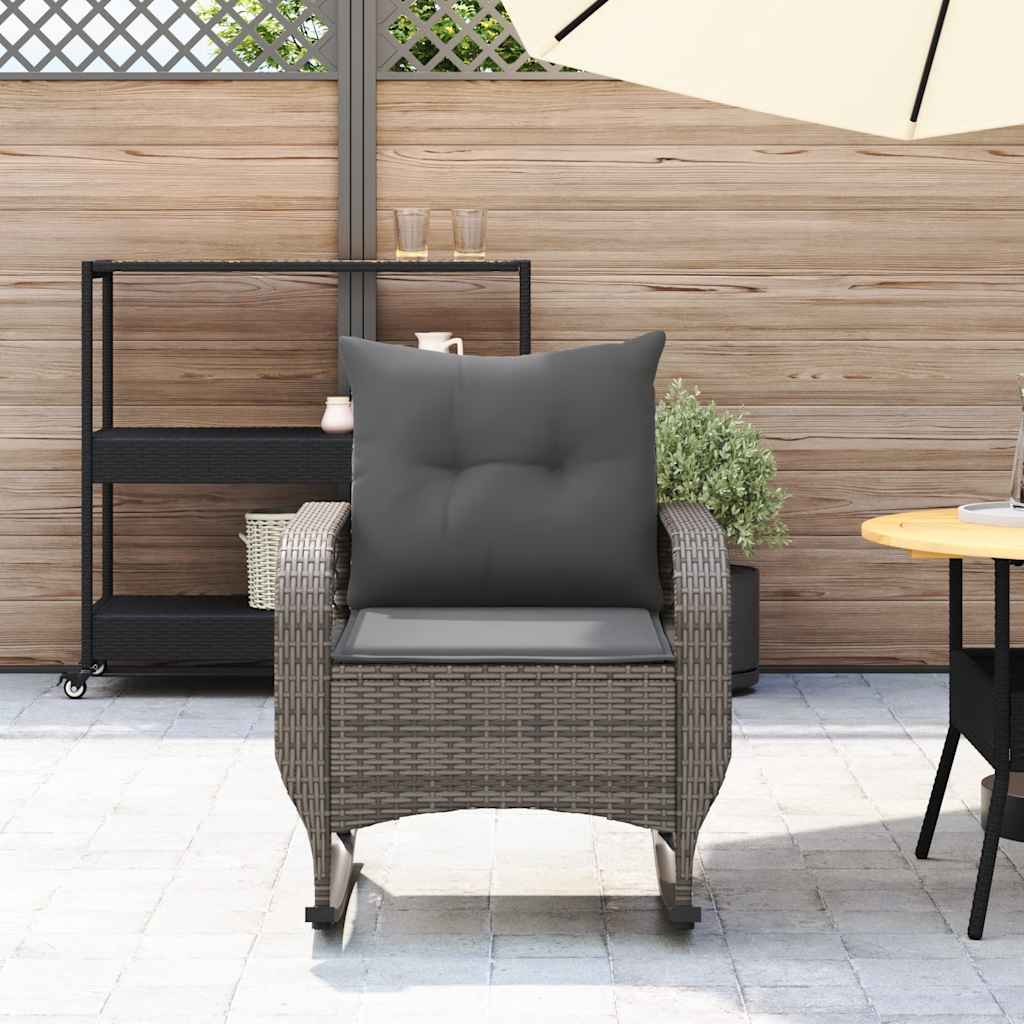 Garten-Schaukelstuhl mit Kissen Schwarz Poly Rattan