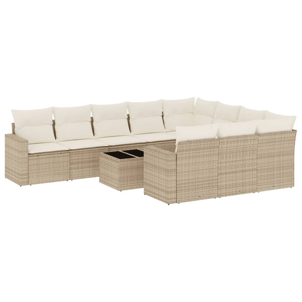 10-tlg. Garten-Sofagarnitur mit Kissen Schwarz Poly Rattan