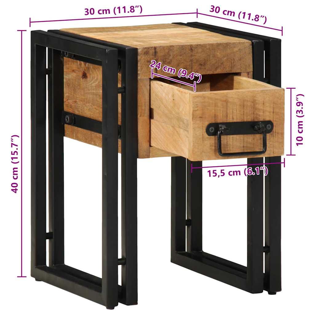 Beistelltisch mit Schubladen 40 x 40 x 50 cm Massivholz Mango