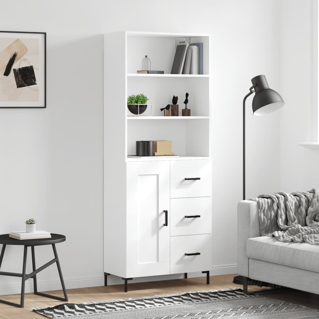 Highboard Hochglanz-Weiß 69,5x34x180 cm Holzwerkstoff