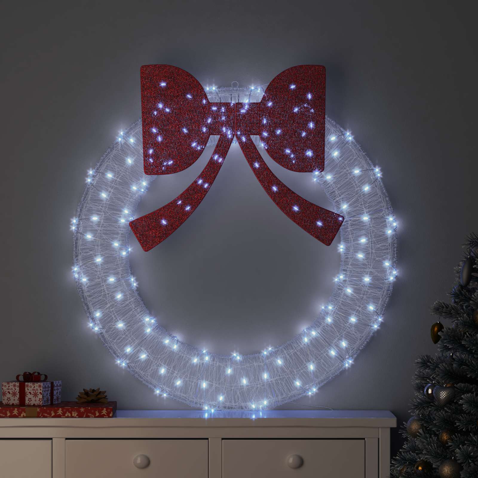 Kranz mit 60 LEDs Warmweiß 76 x 76 x 8,5 cm Acryl