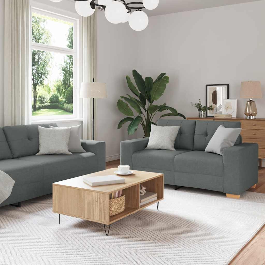 2-teiliges Sofa-Set mit Kissen, hellgrauer Stoff