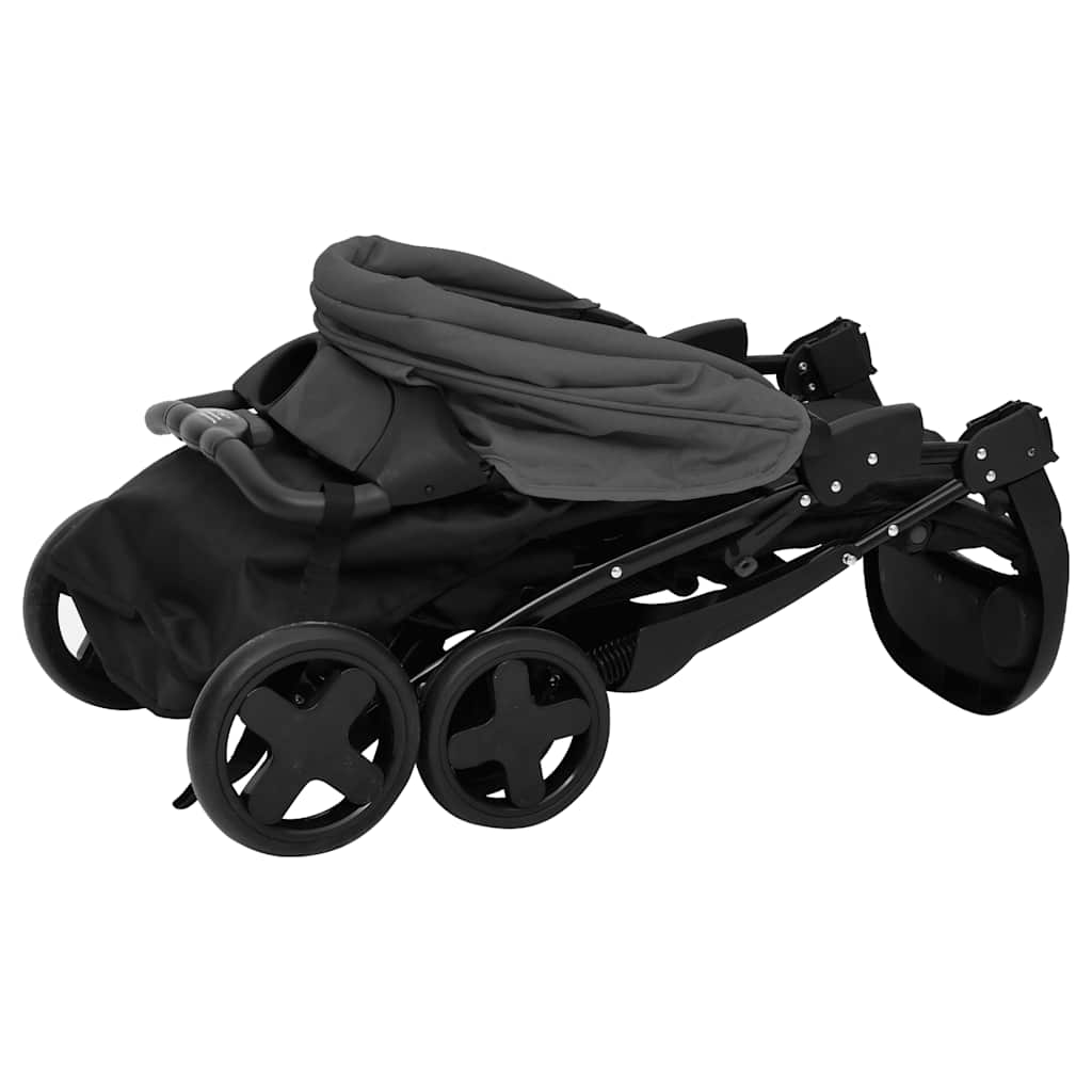 2-in-1 Kinderwagen Hellgrau und Schwarz Stahl