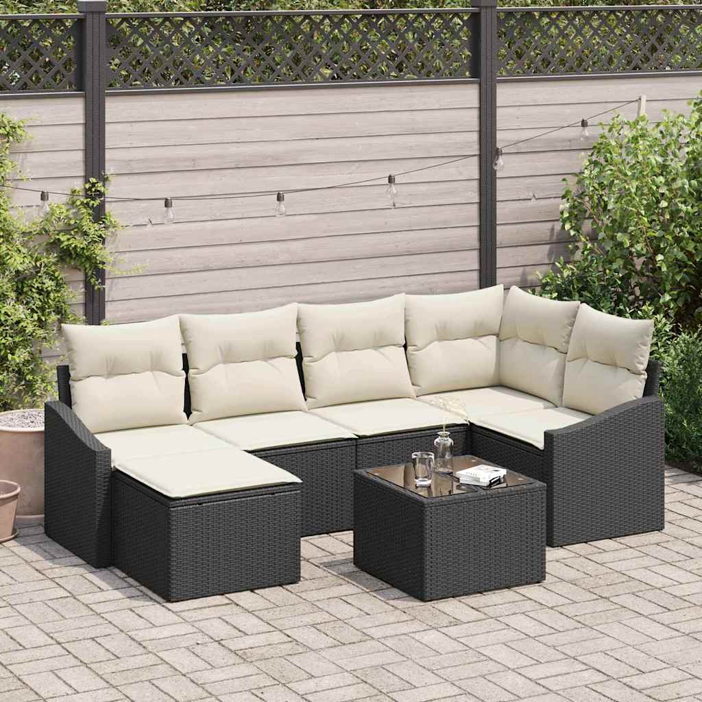 Garten Essgruppe mit Kissen 6 pcs Schwarz und Creme