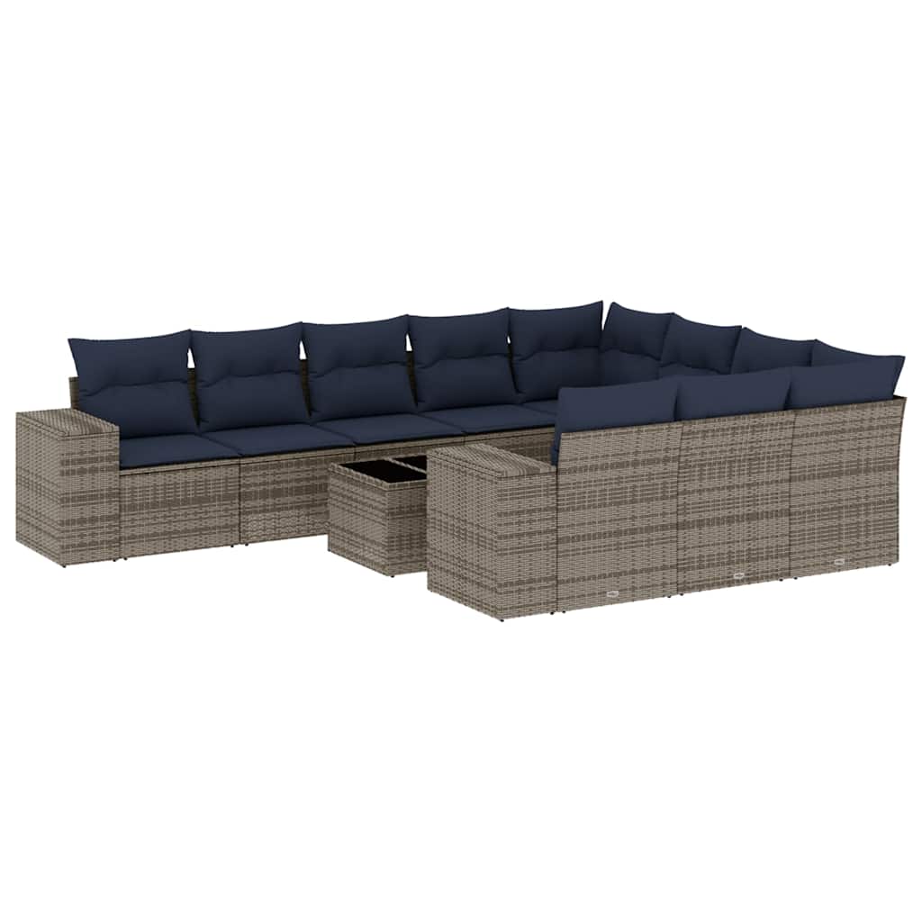 10-teiliges Gartensofa-Set mit Kissen, schwarzes Polyrattan