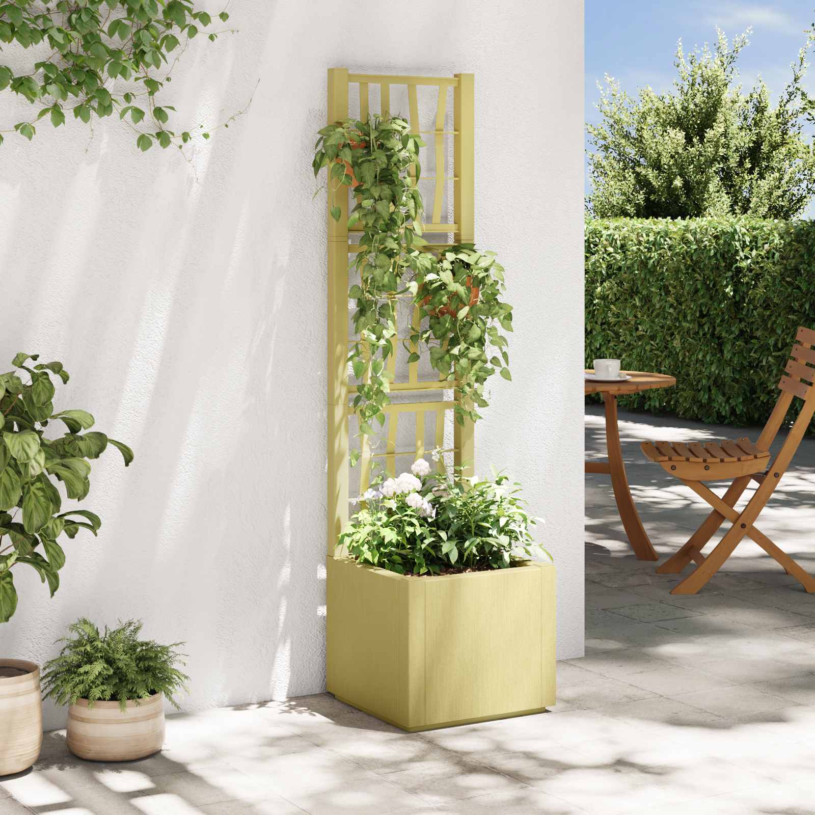 Gartenpflanzer mit Gitter Weiß 36 x 36 x 140 cm PP