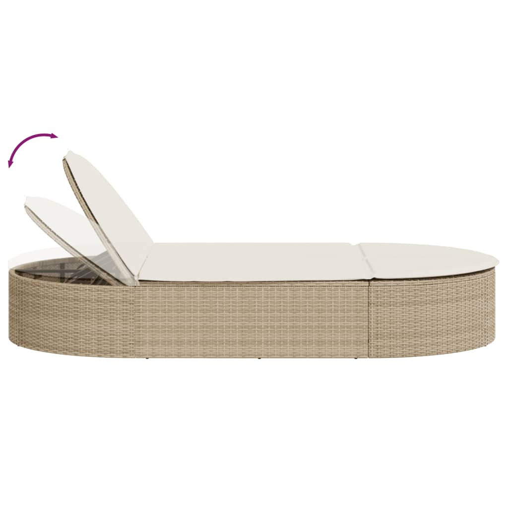Doppel-Sonnenliege mit Kissen Schwarz Poly Rattan