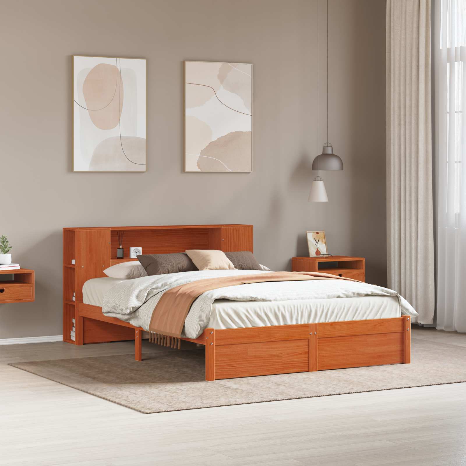 Bettgestell mit Aufbewahrungskopfteil 2 pcs Wachsbraun