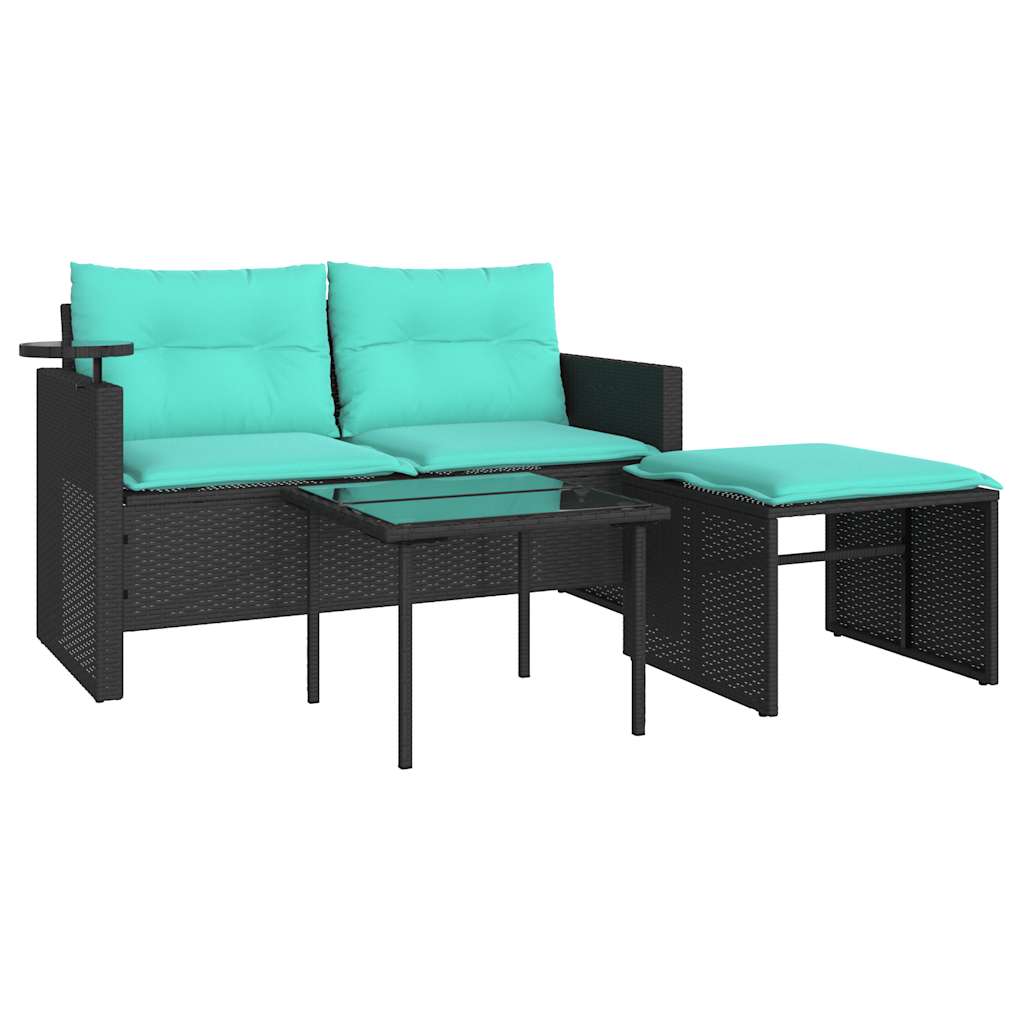 3-teiliges Gartensofa-Set mit Kissen, grau, Polyrattan
