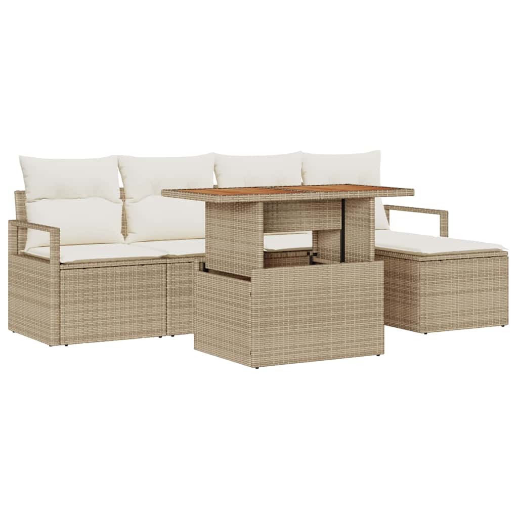 Garten Essgruppe mit Kissen 6 pcs Schwarz und Creme
