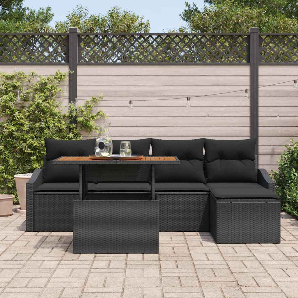 Garten Essgruppe mit Kissen 6 pcs Schwarz und Creme