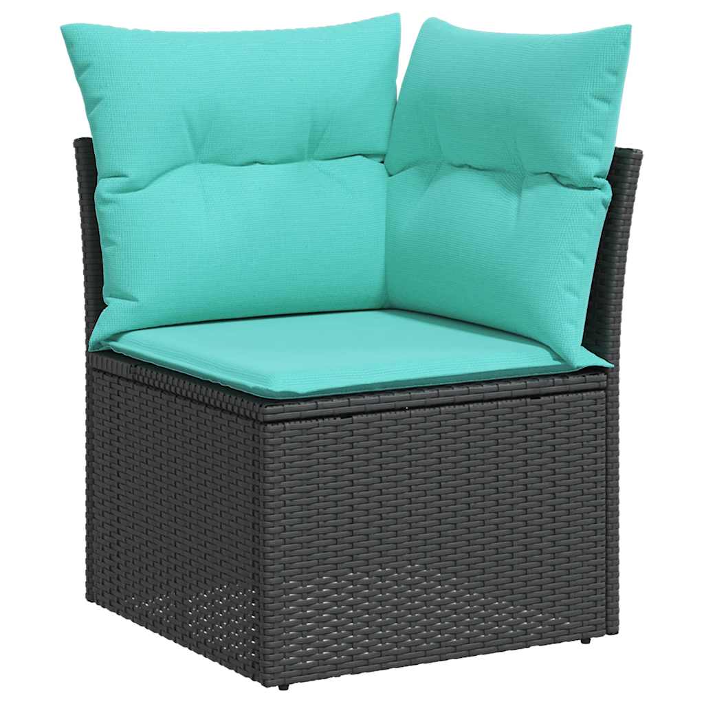 10-teiliges Gartensofa-Set mit Kissen, schwarzes Polyrattan