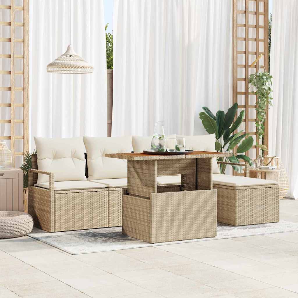 Garten Essgruppe mit Kissen 6 pcs Schwarz und Creme