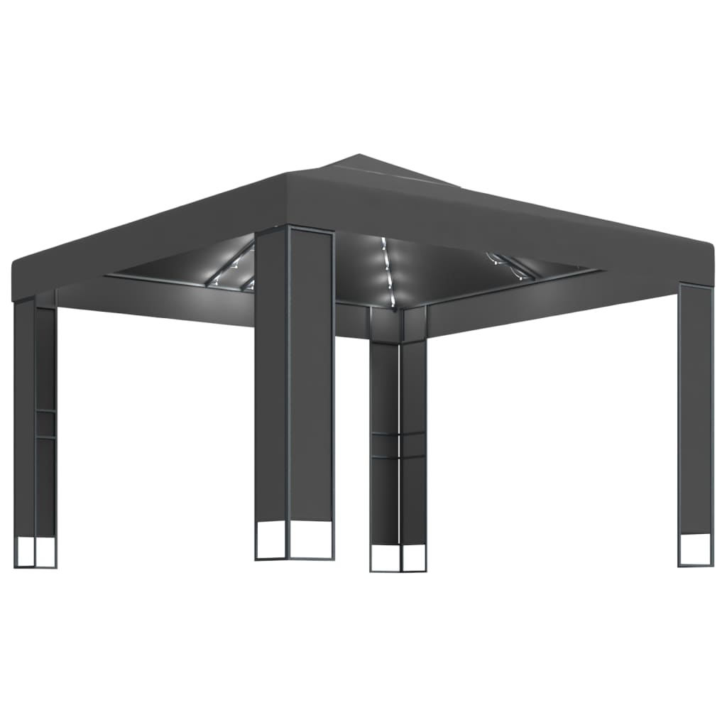 Pavillon mit Doppeldach & LED-Lichterkette 3x3 m Weiß