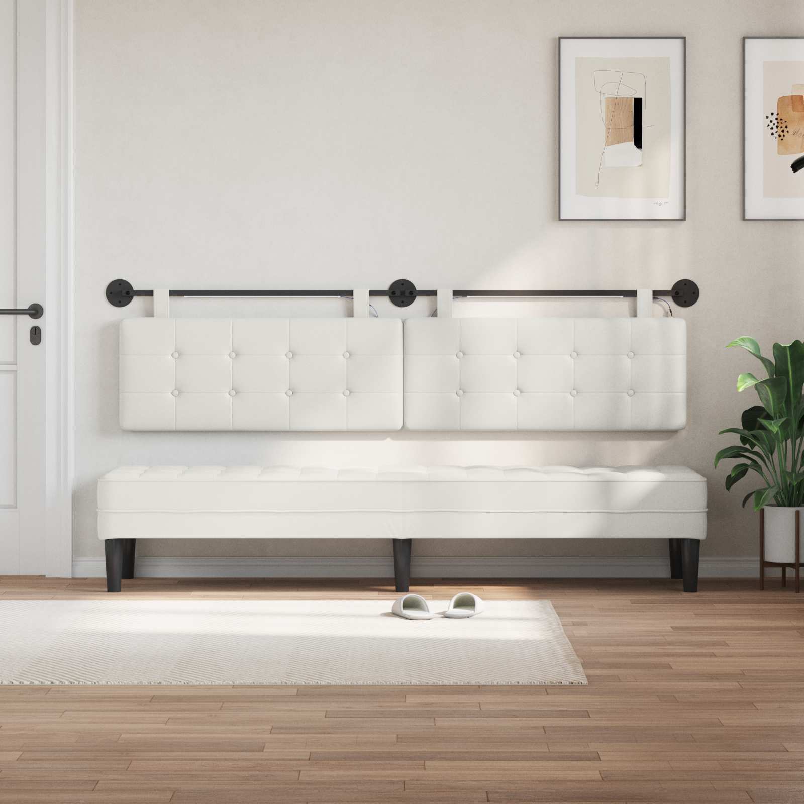 Hängendes Kopfteil Mit LED Licht Creme Kunstleder
