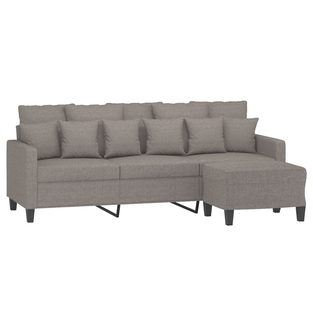 3-Sitzer-Sofa mit Hocker Creme 180 cm Stoff