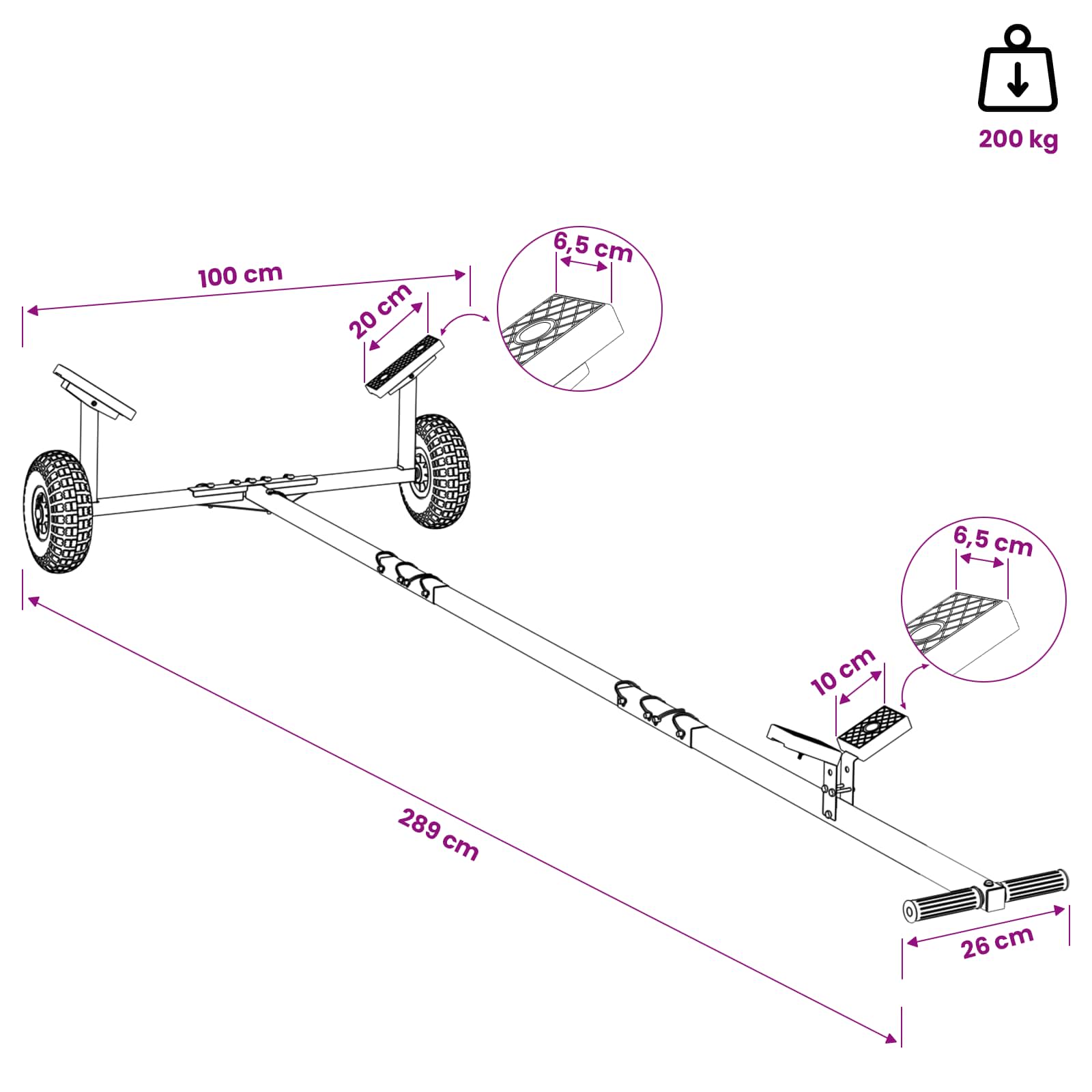 Verstellbarer Bootstrailer mit Luftreifen Belastbarkeit 200 kg Silber