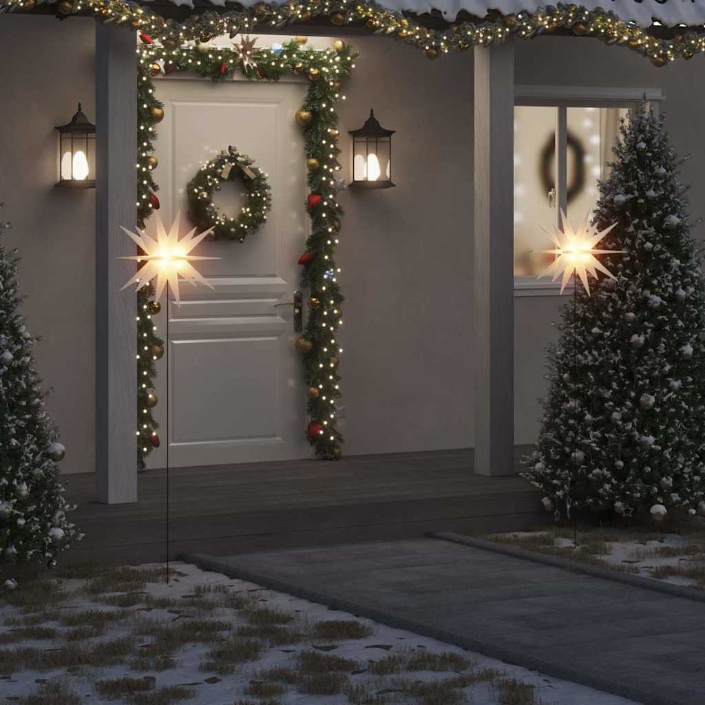 LED-Weihnachtssterne 3 Stk. mit Erdspießen Faltbar Gelb 57 cm