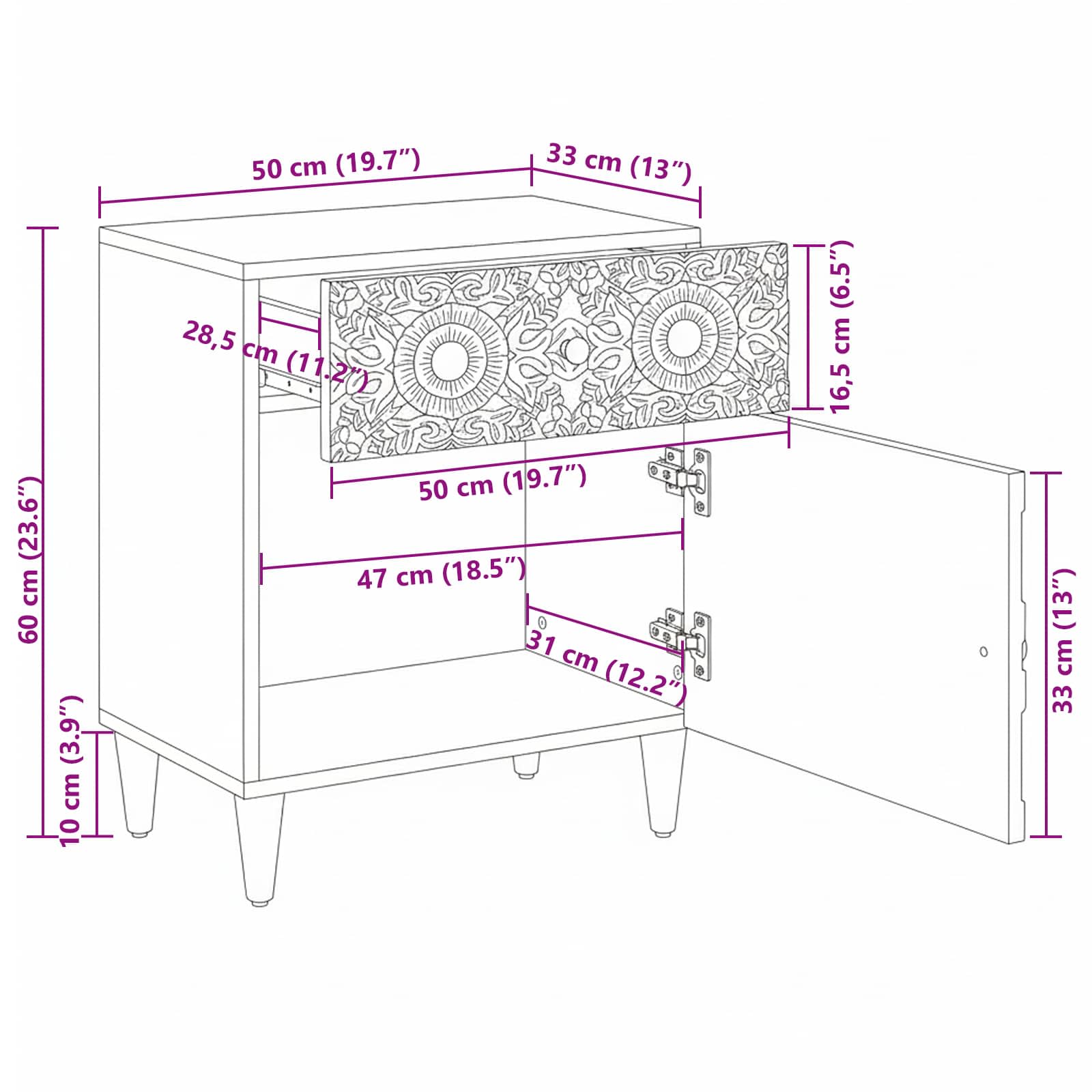 Bettkasten Braun 50 x 33 x 60 cm Massivholz Mango