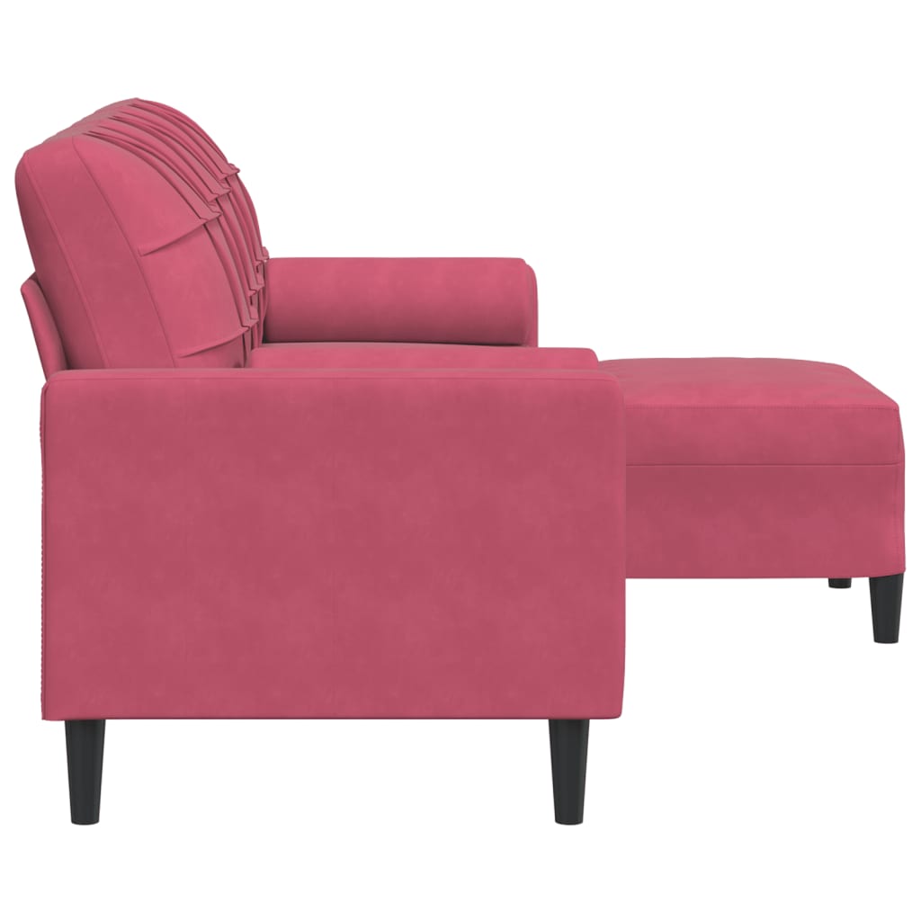 3-Sitzer-Sofa mit Hocker Hellgrau 180 cm Samt