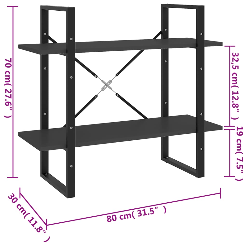 Bücherregal 2 Fächer Weiß 80x30x70 cm Holzwerkstoff