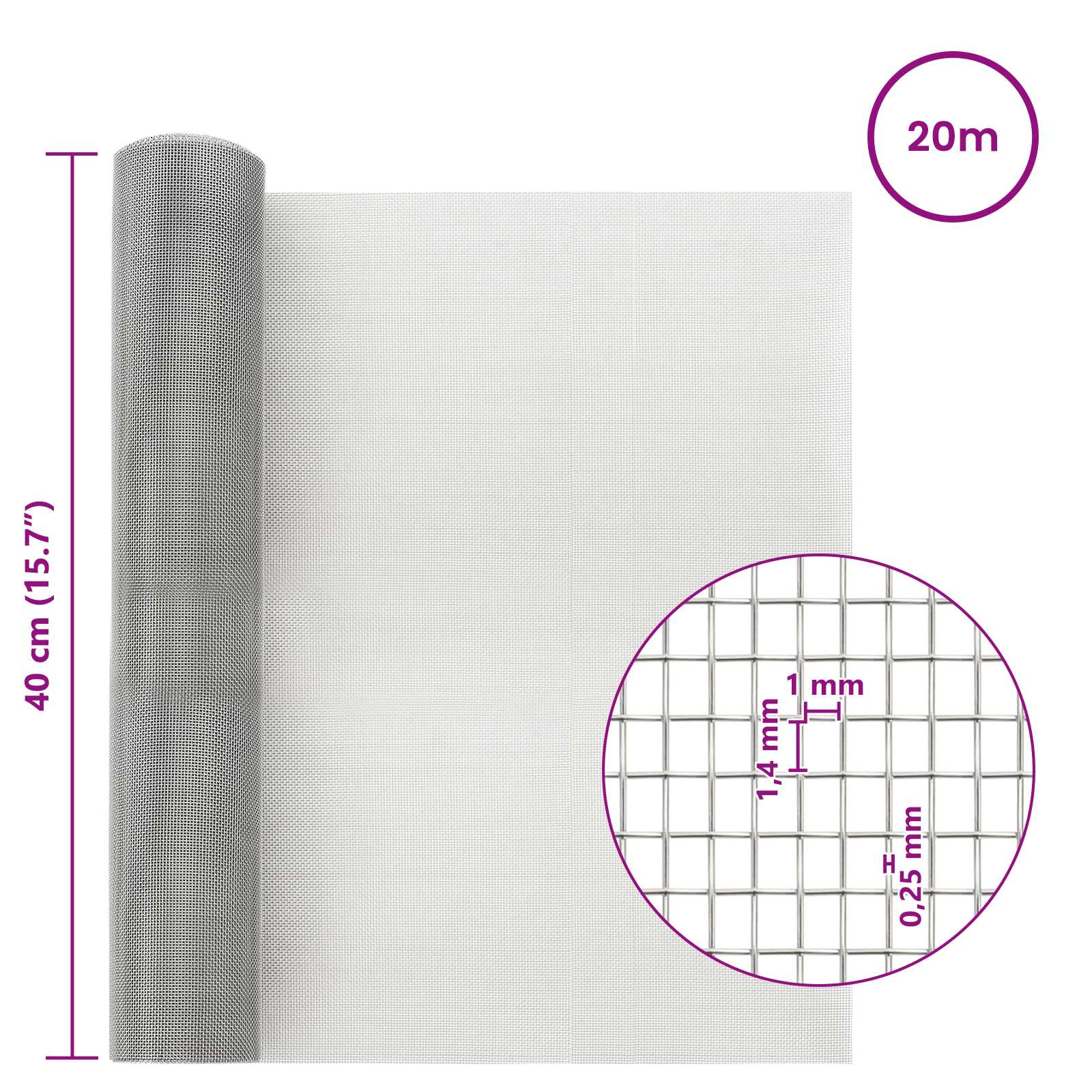 Drahtzäune 100 x 500 cm Mesh Edelstahl 201 Silber