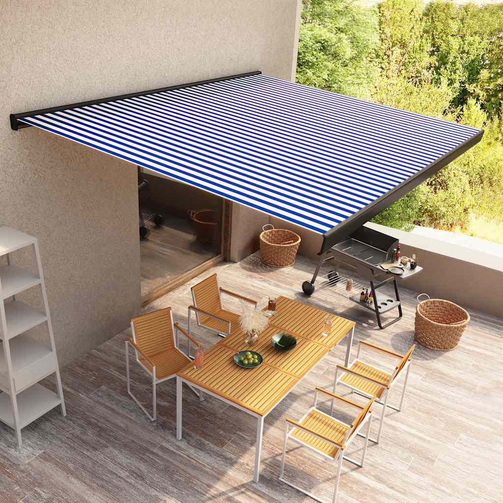 Motorisierte Kassetten-Markise 350x250 cm Blau und Weiß