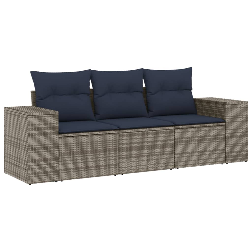 3-teiliges Gartensofa-Set mit Kissen, schwarzes Polyrattan