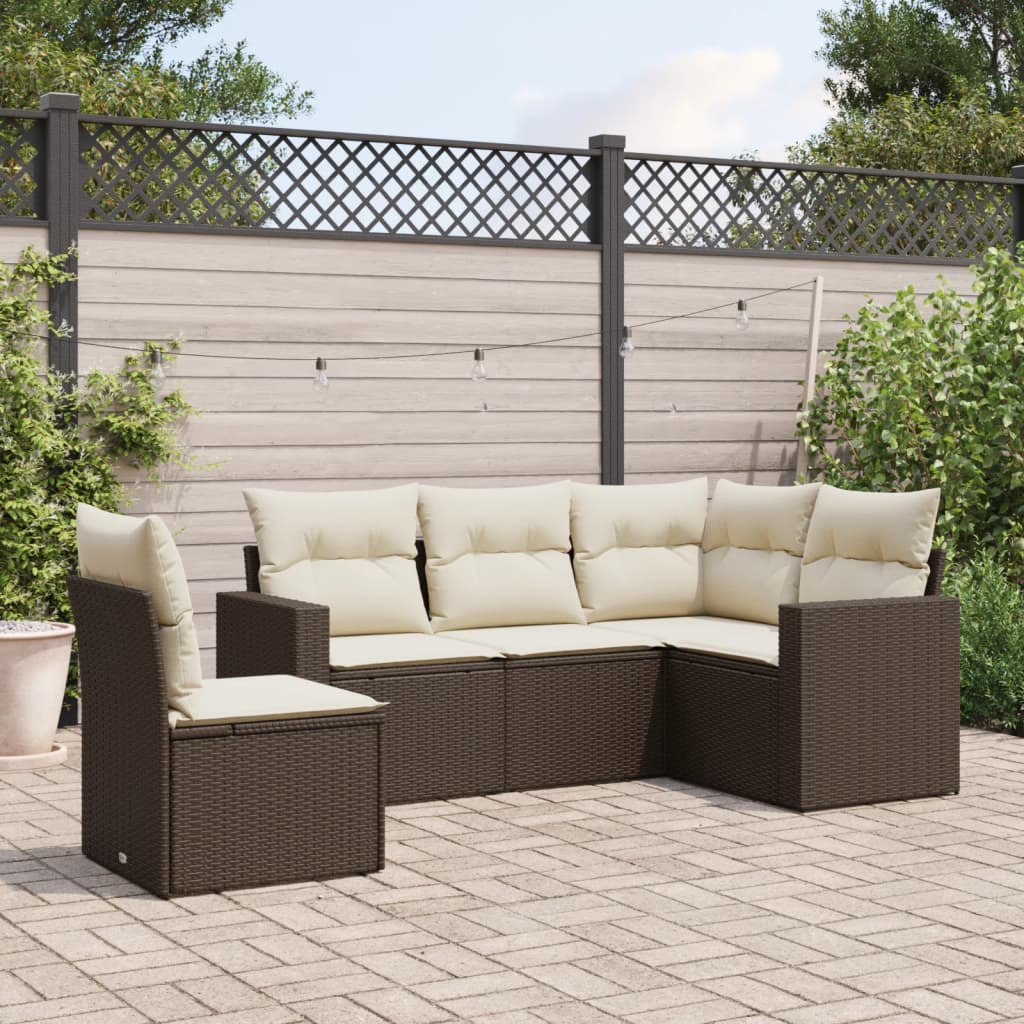 5-tlg. Garten-Sofagarnitur mit Kissen Schwarz Poly Rattan