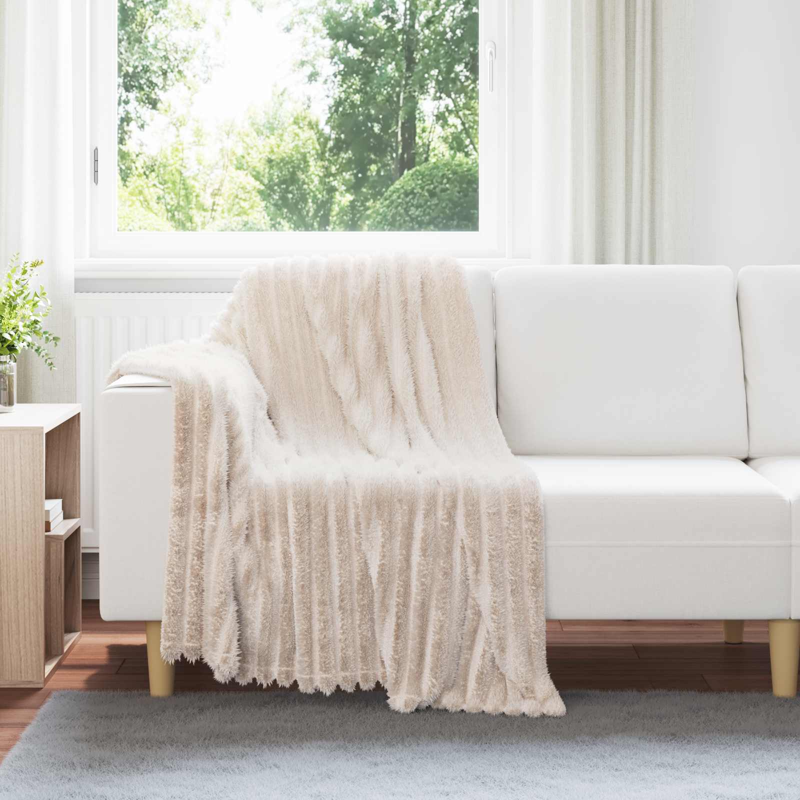Überwurfdecke Beige 150 x 130 cm Fleece