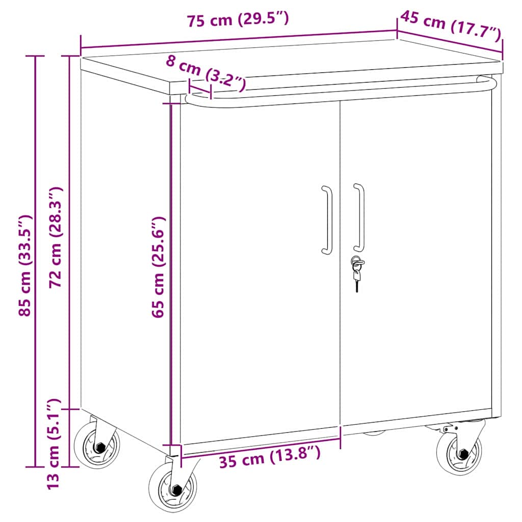 Trolley Rolling Workbench Schwarz und Grau 75 x 45 x 85 cm